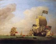 Monamy, Peter Flagship of Sir John Leake,coming to anchor in the bay of Barcelona china oil painting reproduction